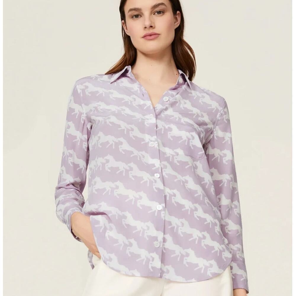 Equipment Horse Bradner Silk Shirt Button Up Front Long Sleeve Top Purple M